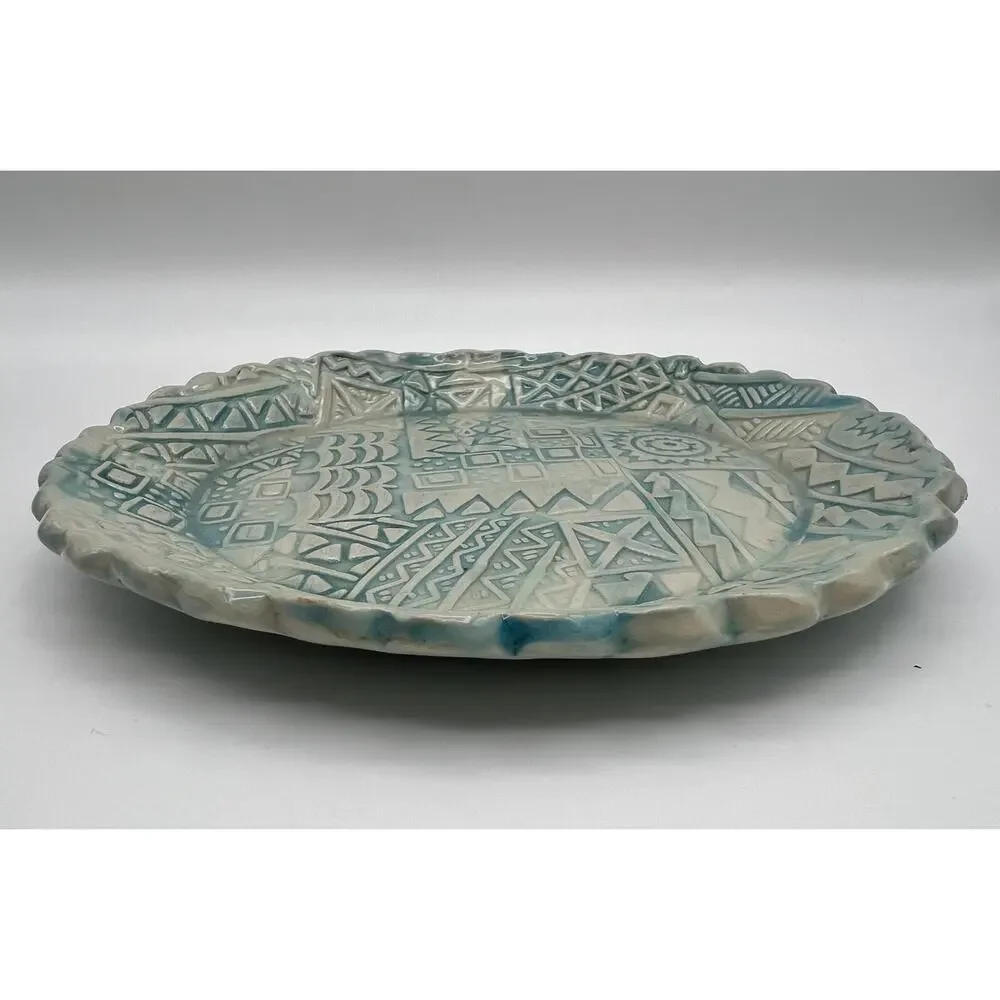 Handmade Art Pottery Blue Child’s Dinner Set Plate Bowl & Mug Artist Signed